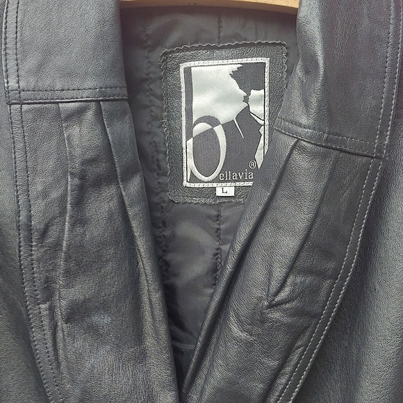 L, BellaVia Retro, Black Leather Coat - Picture 4 of 7